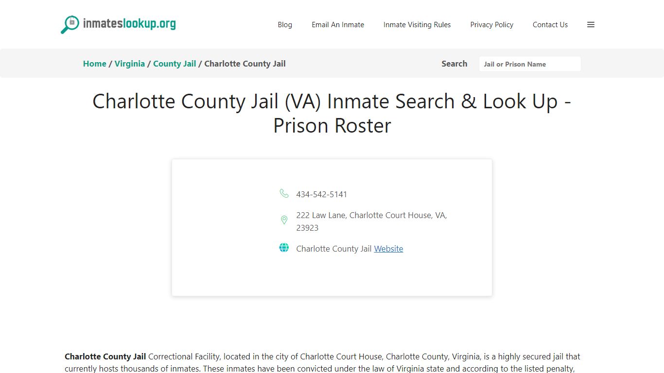 Charlotte County Jail (VA) Inmate Search & Look Up - Prison Roster